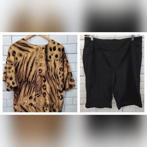 Ladies Blouse And Bermuda Style Short Combo Set Animal Print Top Black Short Plu
